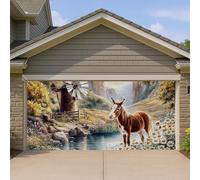 Copertura per porta del garage con paesaggio di cavallo, bella scena pastorale, grande decorazione per porte del garage, decorazione per interni e esterni, 390 x 180 cm