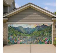 Copertura per porta del garage con paesaggio montano, vivace scena della natura, decorazioni per porte del garage, decorazioni per la casa all'aperto per primavera ed estate, 400 x 180 cm
