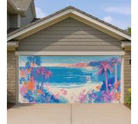 Copertura per porta del garage con palma tropicale, grande paradiso sul mare, decorazione estiva per feste all'aperto, 390 x 180 cm
