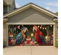 Copertura per porta del garage con pappagallo tropicale patriottico, decorazione vivace per feste in cortile, decorazione estiva per interni ed esterni, 4 luglio, 390 x 180 cm