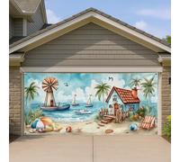 Copertura per porta del garage con paradiso della spiaggia, decorazione per porte del garage, decorazione estiva per interni ed esterni, per un'atmosfera da vacanza, estate stagionale, 400 x 180 cm
