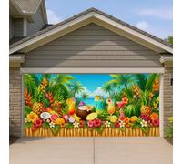 Copertura per porta del garage con paradiso tropicale, design colorato con frutta e fiori, grandi decorazioni per garage, decorazione estiva per feste all'aperto, 390 x 180 cm