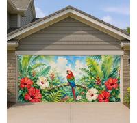 Copertura per porta del garage con paradiso tropicale, ibisco e pappagallo, decorazione per porte del garage, decorazione estiva per interni ed esterni, sfondo per feste 400 x 180 cm