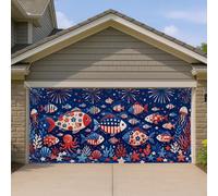 Copertura per porta del garage con pesci nautici, creature oceaniche colorate decorative, decorazioni per esterni per il giorno dell'indipendenza patriottica, sfondo per feste estive e festival 390 x