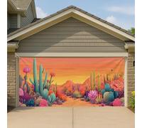 Copertura per porta del garage con piante del deserto, grande tramonto colorato sud-ovest decorazione per la casa all'aperto, sfondo per feste autunnali, 390 x 180 cm