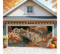 Copertura per porta del garage con ponte autunnale, decorazioni autunnali rustiche per grandi porte del garage, decorazione per feste autunnali all'aperto, 390 x 180 cm