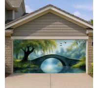Copertura per porta del garage con ponte scenico, decorazione artistica per esterni ispirata alla natura, grande decorazione per porta per primavera ed estate, sfondo paesaggio sereno, 400 x 180 cm