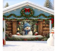 Copertura per porta del garage con pupazzo di neve, decorazione invernale per le vacanze con sfondo innevato, decorazioni natalizie per interni ed esterni, opere d'arte stagionali festive, 400 x 180