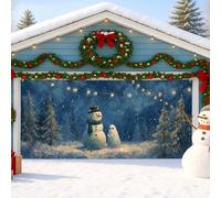 Copertura per porta del garage con pupazzo di neve invernale, decorazioni natalizie blu per decorazioni per esterni, perfetta per le festività natalizie e le celebrazioni invernali, 400 x 180 cm