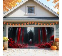 Copertura per porta del garage con rosa gotica, grande decorazione floreale nera e rossa per porte del garage, decorazione per interni ed esterni per feste di Halloween, 390 x 180 cm