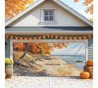 Copertura per porta del garage con scena autunnale sulla spiaggia, grande copertura decorativa per decorazione autunnale all'aperto, perfetta per Halloween e celebrazioni del Ringraziamento, 400 x 180