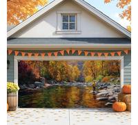 Copertura per porta del garage con scena del fiume autunnale, grande decorazione autunnale per garage, decorazione stagionale per esterni e interni, sfondo del Ringraziamento, 400 x 180 cm