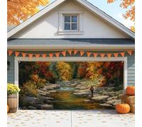 Copertura per porta del garage con scena del fiume autunnale, paesaggio autunnale colorato grande decorazioni per porte del garage, decorazione per sfondo per festival di zucca all'aperto, 390 x 180