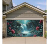 Copertura per porta del garage con scena della natura romantica, cascata artistica e fiori grandi decorazioni per porte del garage, decorazione per la casa all'aperto primaverile, 390 x 180 cm