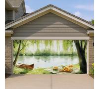Copertura per porta del garage con scena della natura, scenica riva del fiume, grande decorazione per porte del garage, decorazione estiva per interni ed esterni, sfondo per feste di picnic, 390 x 180