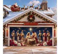 Copertura per porta del garage con scena religiosa religiosa, 390 x 180 cm | Tema religioso, decorazioni per porte di garage, figure di uomini saggi, sfondo stella, accenti floreali