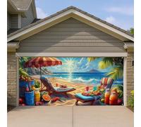 Copertura per porta del garage con scena tropicale della spiaggia, onde estive dell'oceano, grandi decorazioni per porte del garage, decorazione per feste divertenti all'aperto per la stagione estiva