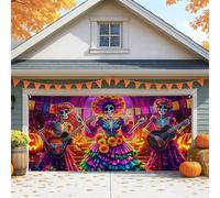 Copertura per porta del garage con scheletro di Halloween, decorazione colorata del giorno dei morti, grande decorazione per feste di Halloween, sfondo stagionale per interni ed esterni, 400 x 180 cm