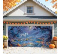 Copertura per porta del garage con scheletro magico, decorazione fantasia autunnale blu per Halloween, grandi decorazioni per porte del garage per uso interno ed esterno, 400 x 180 cm