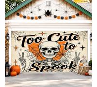 Copertura per porta del garage con scheletro, stile vintage giocoso con ali di ragnatela per Halloween, sfondo arancione per porta del garage, decorazione per la casa, per giardino, cortile, esterno