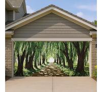 Copertura per porta del garage con sentiero della foresta, vivace scena della natura, grande decorazione per porte del garage, decorazione estetica per la casa all'aperto, stile giardino primaverile