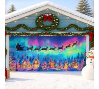 Copertura per porta del garage con slitta di Babbo Natale, decorazione colorata invernale per il paese delle meraviglie, decorazione natalizia per interni ed esterni, 400 x 180 cm