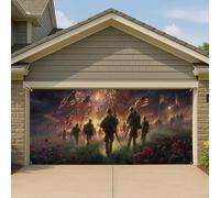 Copertura per porta del garage con soldato patriottico, decorazione per garage grande marzo militare al tramonto, decorazione per esterni per il giorno dell'indipendenza, 390 x 180 cm
