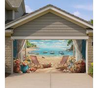 Copertura per porta del garage con spiaggia paradisiaca, scena costiera estiva oceanica, grande decorazione per porte del garage, decorazione estiva per esterni per casa sulla spiaggia, relax al mare