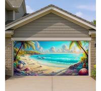 Copertura per porta del garage con spiaggia tropicale, onde dell'oceano, grandi decorazioni per porte del garage, decorazione estiva per interni ed esterni, design per la casa costiera 400 x 180 cm