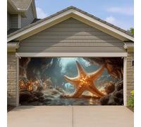 Copertura per porta del garage con stella marina subacquea, decorazione illuminata ispirata alla grotta dell'oceano, decorazione per interni ed esterni, per eventi estivi in spiaggia, 390 x 180 cm