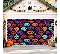 Copertura per porta del garage, con stelle allegre e festose colorate per Halloween, viola, sfondo per porta del garage, decorazione per la casa, per portico, patio, cortile, feste esterne, 400 x 180