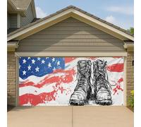 Copertura per porta del garage con stivali militari patriottici, decorazione per striscione con stelle e lustrini, per il giorno dell'indipendenza e per il giorno dell'indipendenza, 390 x 180 cm
