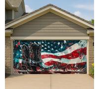 Copertura per porta del garage con stivali rustici occidentali, motivo cowboy patriottico degli Stati Uniti, grande decorazione per garage, decorazione estiva per il giorno dell'indipendenza