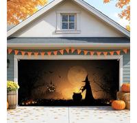 Copertura per porta del garage con strega di Halloween, calderone nero spettrale grande decorazioni per porte del garage, decorazione per feste all'aperto, 390 x 180 cm