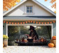 Copertura per porta del garage con strega mistica, decorazione nera di Halloween, 2,1 m, grande decorazione esterna per feste autunnali, tema Halloween stagionale autunnale, 400 x 180 cm