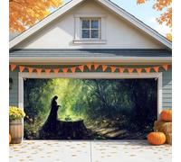 Copertura per porta del garage con strega mistica, grande foresta incantata, decorazioni per porte del garage, decorazione per feste di Halloween, per interni ed esterni, 390 x 180 cm