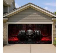 Copertura per porta del garage con teschio e bilanciere, design gotico scuro per sollevamento pesi, decorazione per casa, palestra, Halloween e appassionati di fitness, decorazione per esterni, 390 x