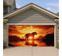Copertura per porta del garage con tigre al tramonto, pannello decorativo di grandi dimensioni, vivace arte della natura per la decorazione della casa all'aperto, tema estivo e autunnale, perfetto per