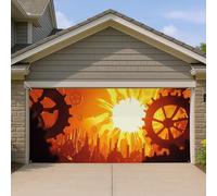 Copertura per porta del garage con tramonto industriale, meccanismo a ingranaggi grandi decorazioni per porte del garage, decorazione primaverile per esterni, stile vintage e artistico, miglioramento