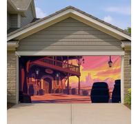 Copertura per porta del garage con tramonto nel deserto, decorazione per esterni con scena di città selvaggia, decorazione per la casa in stile ranch vintage, decorazione da parete per interni ed