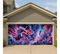 Copertura per porta del garage con unicorni patriottici, fantasia mistica, grande decorazione per garage, tutto l'anno, sfondo per interni ed esterni, 390 x 180 cm