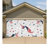 Copertura per porta del garage con unicorno patriottico magico, bianco USA stellato grande decorazione per garage, decorazione estiva per interni ed esterni, sfondo per feste 390 x 180 cm