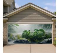 Copertura per porta del garage con vegetazione tropicale, decorazioni per esterni con foglie rigogliose, decorazione per garage ispirata alla natura per l'estate, eleganti accenti per la casa per
