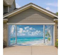 Copertura per porta del garage, con vista sull'oceano costiero, decorazione artistica per la porta del garage, decorazione estiva per la casa, tema paradiso tropicale, 390 x 180 cm
