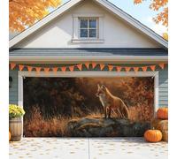 Copertura per porta del garage con volpe autunnale rustica, grandi decorazioni autunnali per esterni, decorazione stagionale per la casa ispirata alla natura, 390 x 180 cm