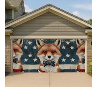 Copertura per porta del garage con volpe patriottica vintage, decorazione per esterni, decorazione per la casa per celebrazione del giorno dell'indipendenza del 4 luglio, 390 x 180 cm
