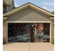 Copertura per porta del garage con volpe rustica, grande striscione con animali della natura, decorazione invernale per feste all'aperto e celebrazioni, 390 x 180 cm