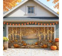 Copertura per porta del garage con zucca autunnale, paesaggio autunnale rustico, grandi decorazioni per porte del garage, decorazione per feste di raccolta all'aperto, esposizione stagionale del