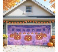 Copertura per porta del garage con zucca di Halloween, cerchio di pietra spettrale viola grande decorazioni per porte del garage, decorazione autunnale per interni ed esterni, sfondo per feste 400 x