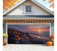 Copertura per porta del garage con zucca e tramonto autunnale, decorazioni sceniche per Halloween, decorazione per feste all'aperto e al chiuso, 390 x 180 cm